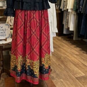Marisa Christina Red and Gold Patterned Maxi Skirt